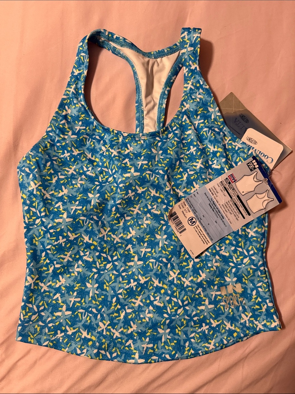 In Sport brand Blue Floral Racerback Sports Tank CoolMax lined